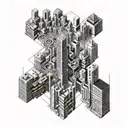 A futuristic cityscape with neural network connections intertwined throughout tattoo design idea