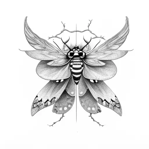 memento mori death head moth flying around a branch of dogwood flowers tattoo design idea