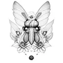 two california poppies below a memento mori death head moth, broken roman numeral clock behind dogwood flowers tattoo design idea