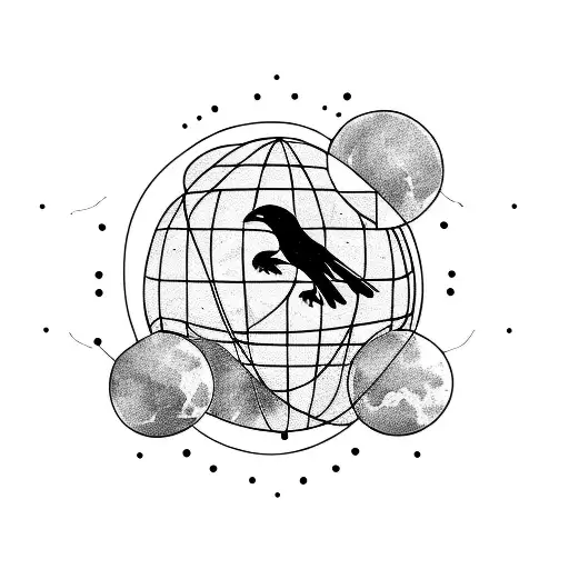 globe with ravens tattoo design idea