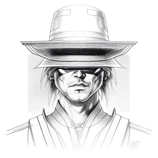 Raiden's hat from Mortal Kombat with a lightning bolt behind it tattoo design idea