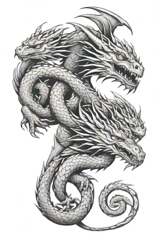 mama dragon and two baby dragons intertwined tattoo design idea