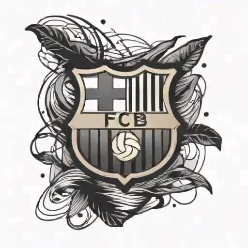  Create a minimalistic black trace line tattoo for a FC Barcelona fan. The design should include a simplified FC Barcelo tattoo design idea