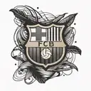  Create a minimalistic black trace line tattoo for a FC Barcelona fan. The design should include a simplified FC Barcelo tattoo design idea
