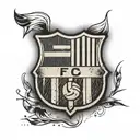  Create a minimalistic black trace line tattoo for a FC Barcelona fan. The design should include a simplified FC Barcelo tattoo design idea