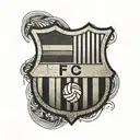  Create a minimalistic black trace line tattoo for a FC Barcelona fan. The design should include a simplified FC Barcelo tattoo design idea