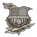  Create a minimalistic black trace line tattoo for a FC Barcelona fan. The design should include a simplified FC Barcelo tattoo design idea
