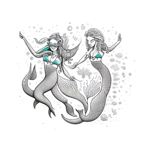 Underwater cityscape with mermaids tattoo design idea
