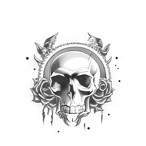 blackout with skulls and the text CTM tattoo design idea