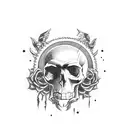 blackout with skulls and the text CTM tattoo design idea