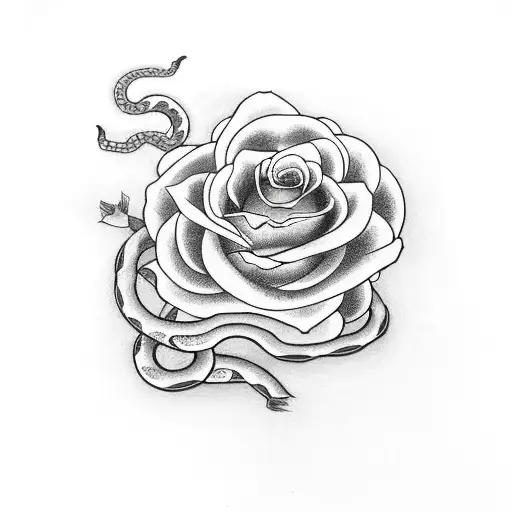 snake wrapped around a rose tattoo design idea