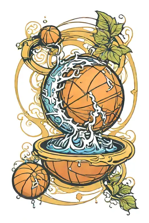 Fibonacci sequence with Basketball ball inside A stream tattoo design idea