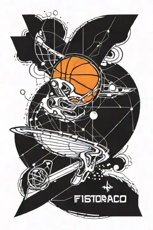 Fibonacci sequence with Basketball ball inside symbolizing tattoo design idea