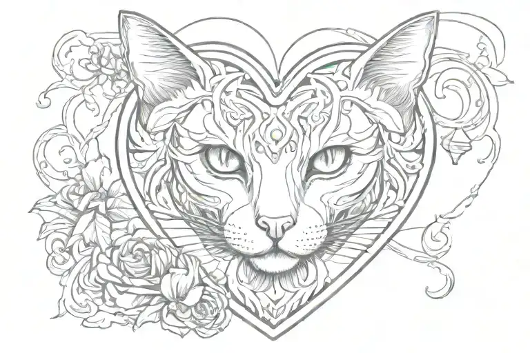 cat in heart locket tattoo design idea
