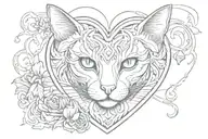 cat in heart locket tattoo design idea
