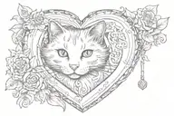 cat in heart locket tattoo design idea