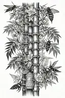 bamboo forest with honey comb and bees flying tattoo design idea