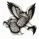 baby feet and angel wings wrapped tattoo design idea