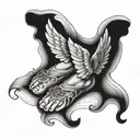 baby feet and angel wings wrapped tattoo design idea