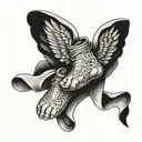 baby feet and angel wings wrapped tattoo design idea