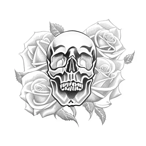 Skull and Roses and 2000 tattoo design idea