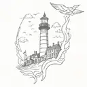Incorporate the Lighthouse from Bioshock Infinite with a police car in a minimalist tattoo design tattoo design idea