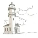 Incorporate the Lighthouse from Bioshock Infinite with a police car in a minimalist tattoo design tattoo design idea