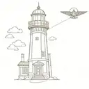 Incorporate the Lighthouse from Bioshock Infinite with a police car in a minimalist tattoo design tattoo design idea