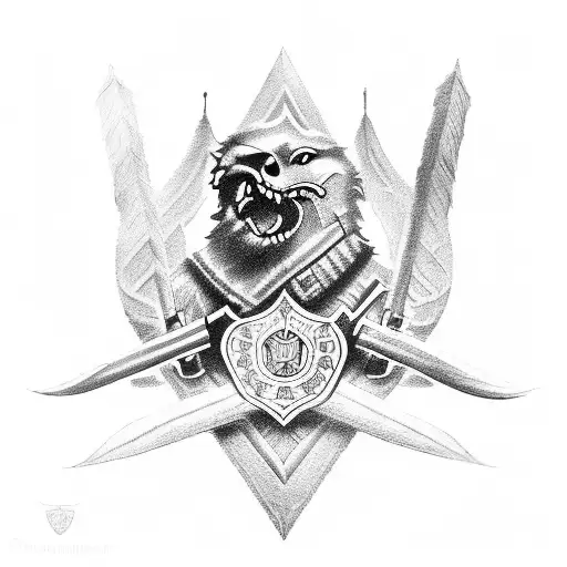A detailed sketch of the Scout Regiment emblem with intricate dotwork shading tattoo design idea