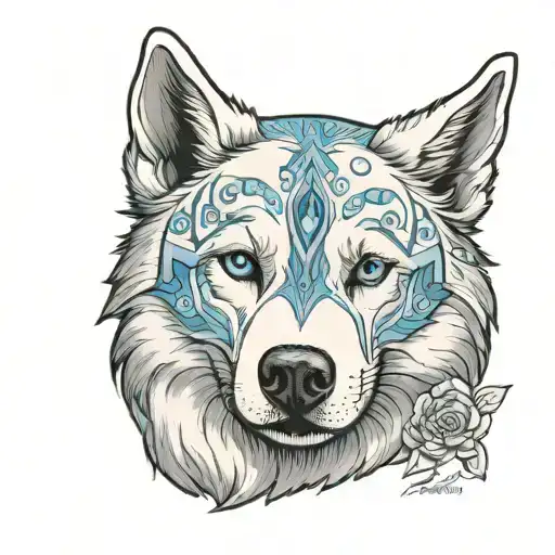 all white husky with one blue eye tattoo design idea