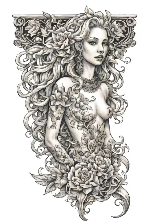 Aphrodite sexy full body realistic girl tattoo design idea