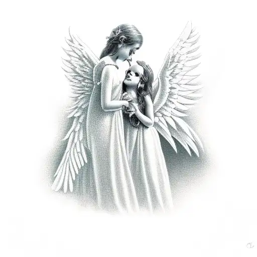 2 angels tattoo design idea