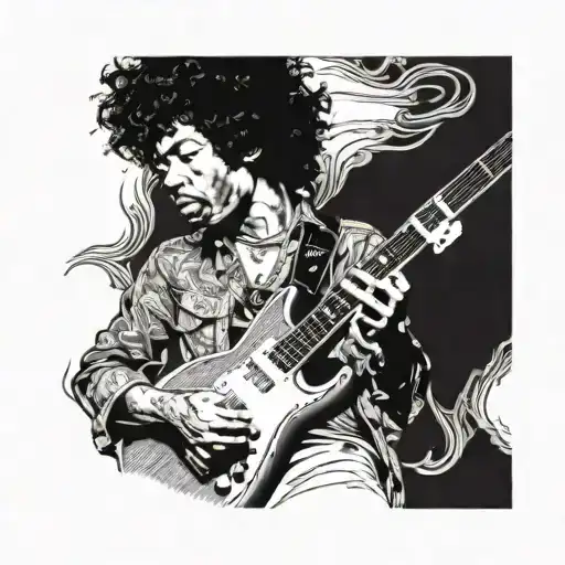 jimi hendrix playing a guitar tattoo design idea