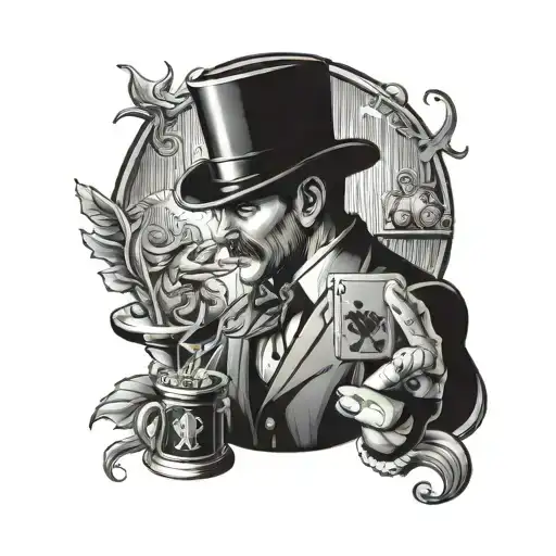 Design a tattoo showcasing a gambling scene with a student for uniformed protective services as the central figure tattoo design idea