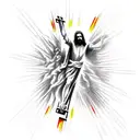 Jesus on the cross, the blood spells "1 Cross + 3 Nails =4Givenss tattoo design idea