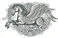 Horse with wings surrounded by waves. add celtic style background to it.  tattoo design idea