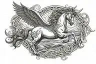 Horse with wings surrounded by waves. add celtic style background to it.  tattoo design idea