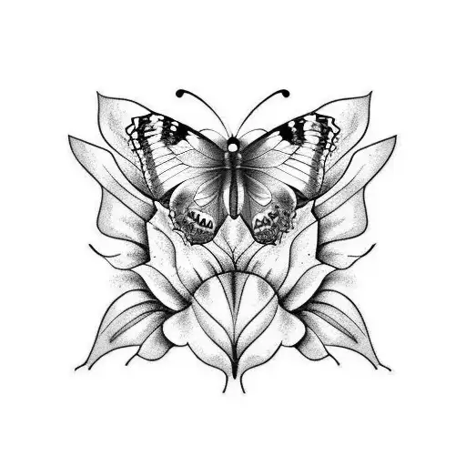 Can you create a butterfly on a flower tattoo template with words carpe diem under the flower. The tattoo shall be place tattoo design idea