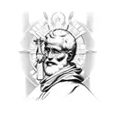 saint Peter statue with religious theme half sleeve tattoo design idea
