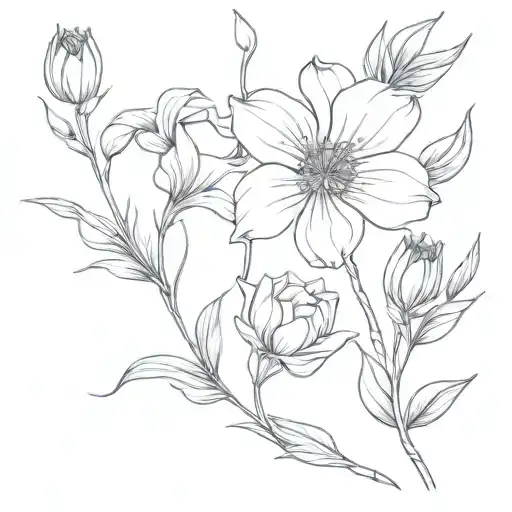 November and July birth flowers intertwined at stem  tattoo design idea