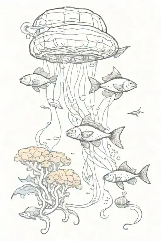 ocean, fish, ocean plants, jellyfish, shells spitfire ace tattoo design idea