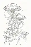 ocean, fish, ocean plants, jellyfish, shells spitfire ace tattoo design idea