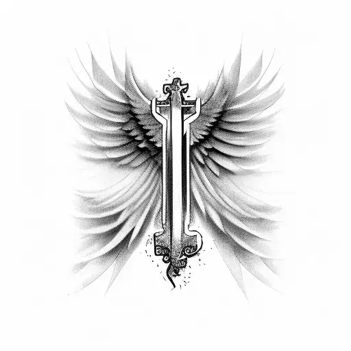 Premium Vector | Angel wings vector tattoo design with holy cross