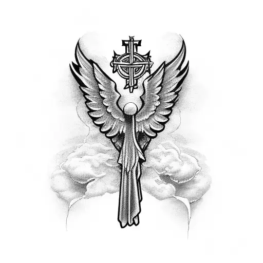 winged holy cross tattoo design idea
