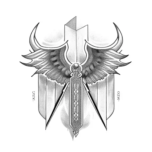 winged holy cross tattoo design idea
