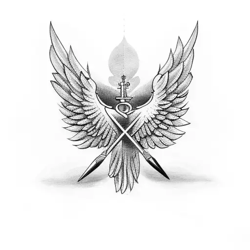 winged holy cross tattoo design idea