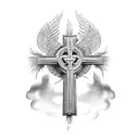 winged holy cross tattoo design idea