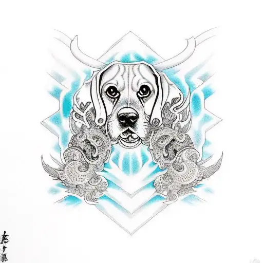 beagle with oni masc tattoo design idea