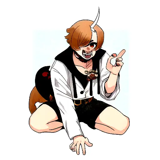 beagle with oni masc tattoo design idea