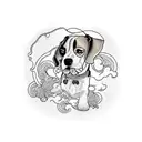 beagle with japanese masc tattoo design idea